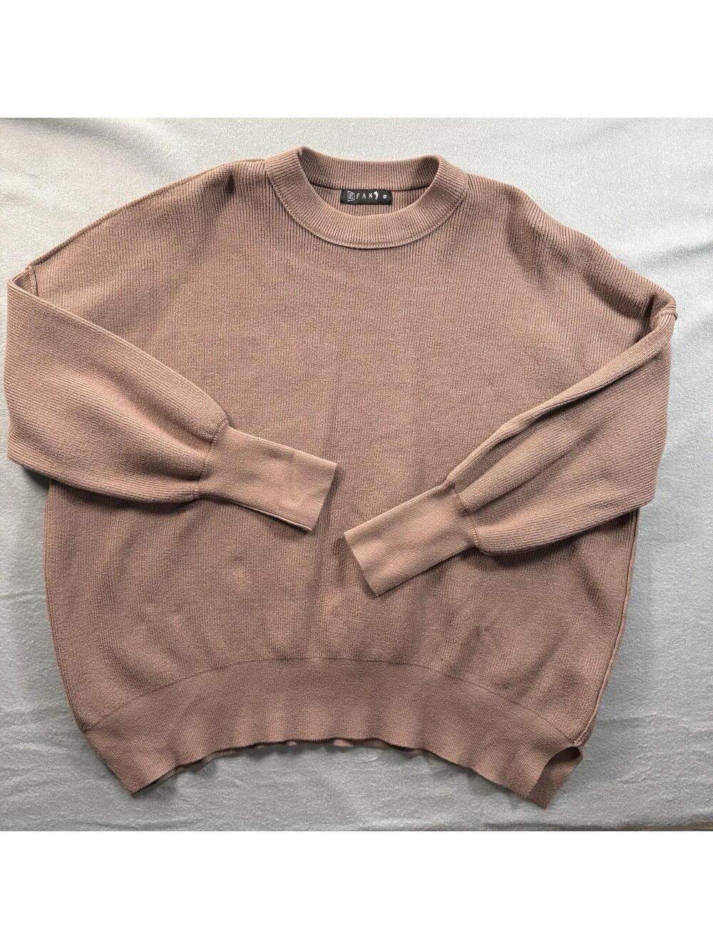 EFAN Womens Oversized Crewneck Balloon Sleeve Knit Sweater, Mauve, Size S